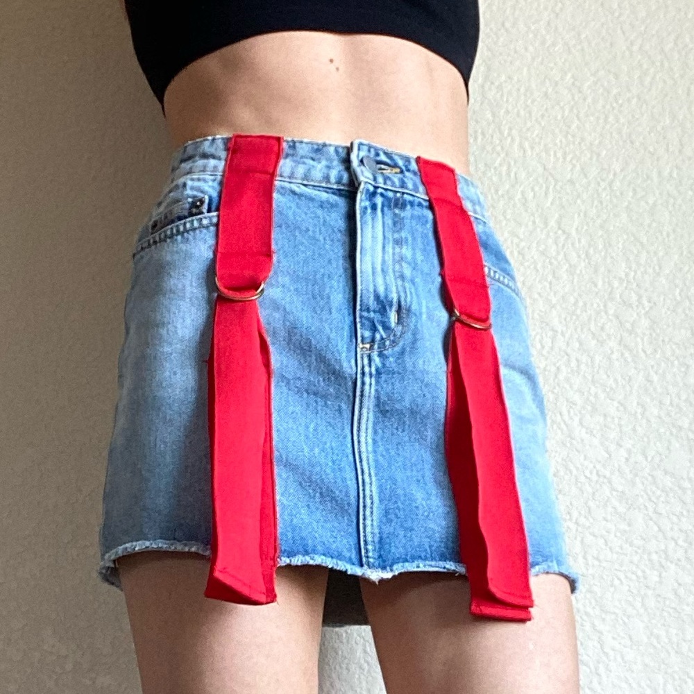 Carmar Colin Denim Jean Skirt Red Cargo Straps